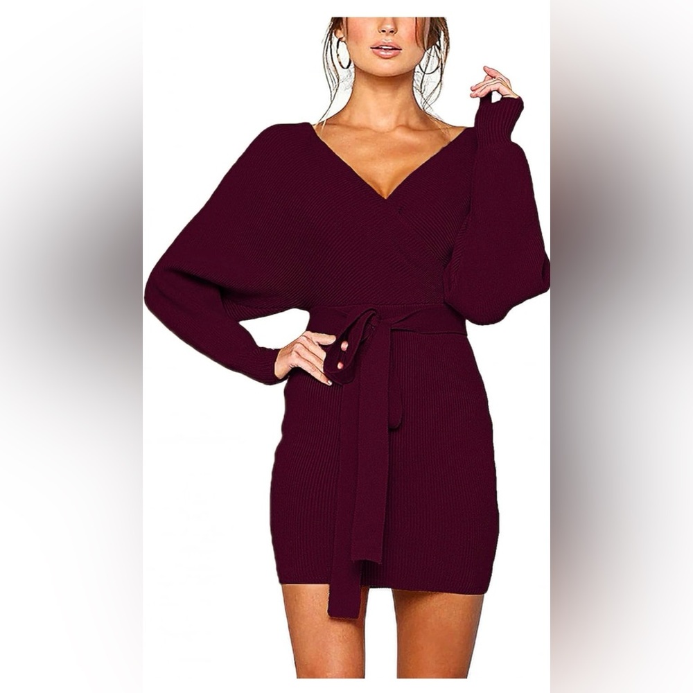 Sexy Long Sleeve Burgundy Cocktail Mini Dress